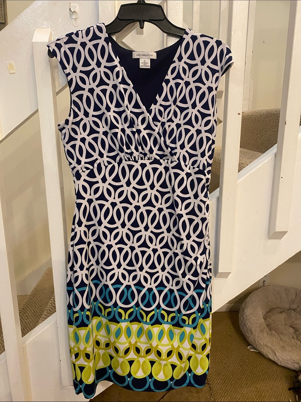 Liz Claiborne Navy & White Geometric Midi dress, size small